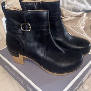 Dansko Black Leather Ankle Booties